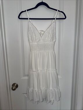 Amazon White Lace Bodice Tiered Mini Dress